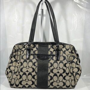 Coach Black and Tan Signature Shoulder Bag